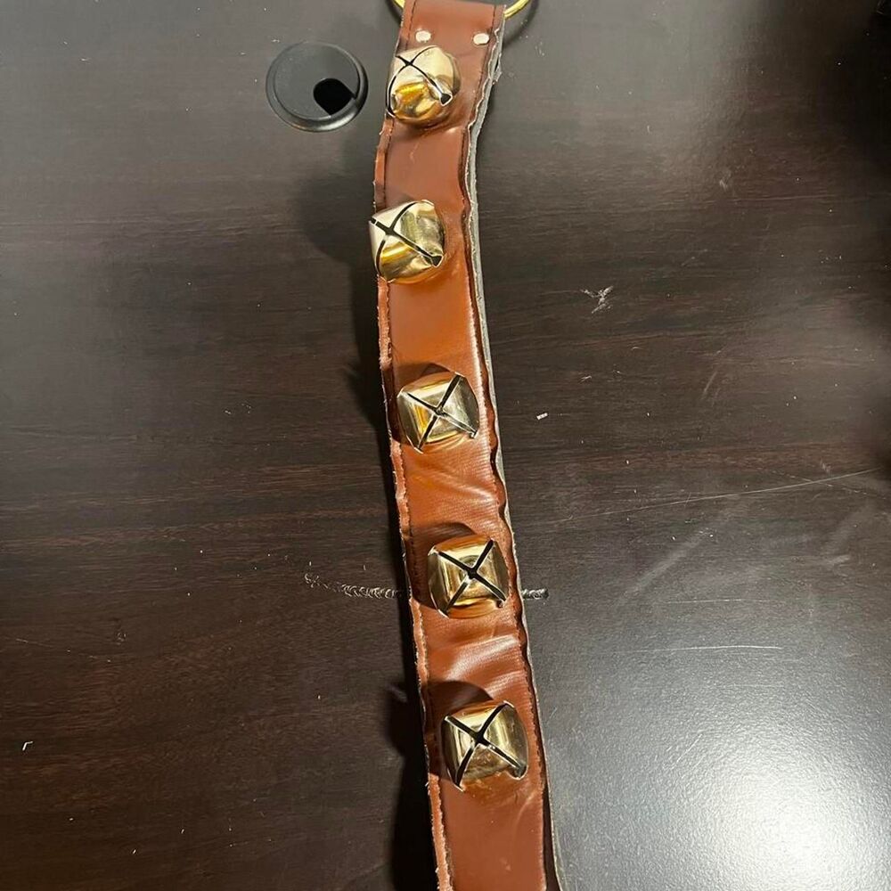 Vintage Leather Sleigh Bells Door Hanger 5 Brass Jingle Bells Christmas Decor16"